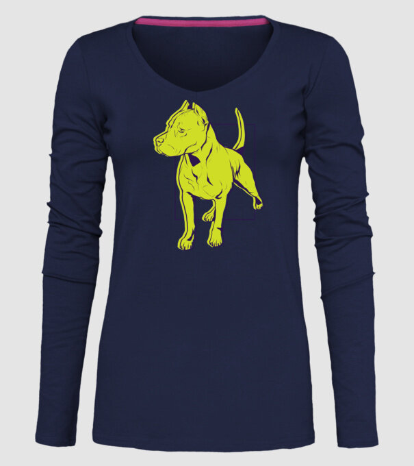 Câine Pitbull model albastru închis pe tricou