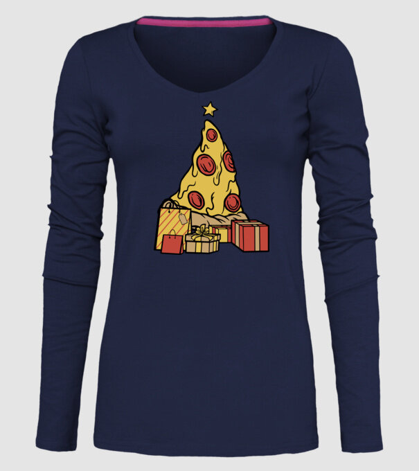 Pizza pom de Crăciun model albastru închis pe tricou