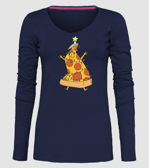 Pizza pom de Crăciun model albastru închis pe tricou