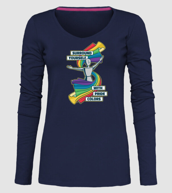 Pride cu curcubeu model albastru închis pe tricou