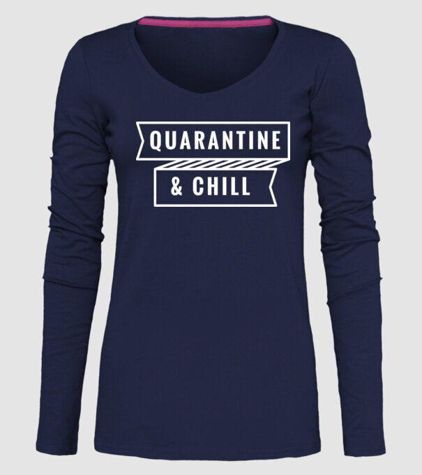 Quarantine and chill model albastru închis pe tricou