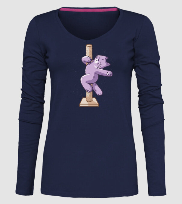 Pisică Dansatoare la bară model albastru închis pe tricou