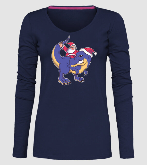 Santasaurus Moș Crăciun pe dinozaur model albastru închis pe tricou