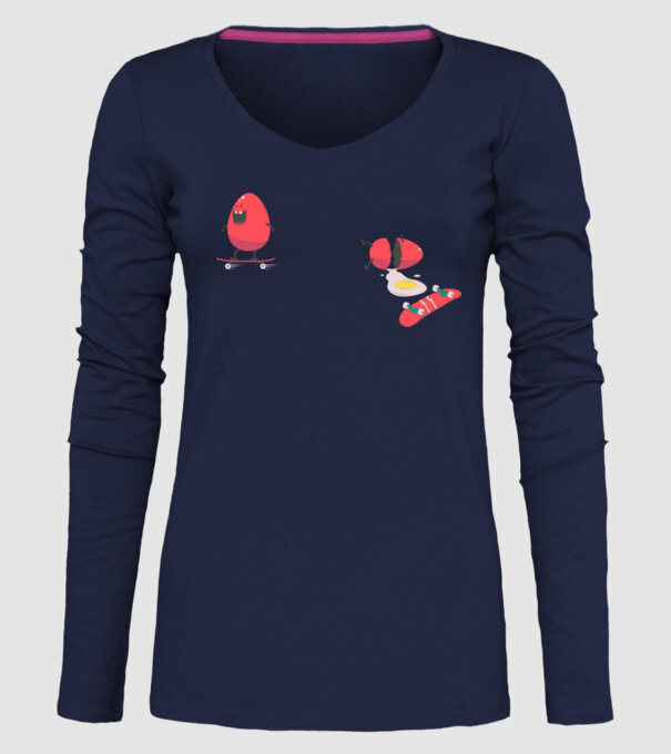 Skateboard Eggs model albastru închis pe tricou