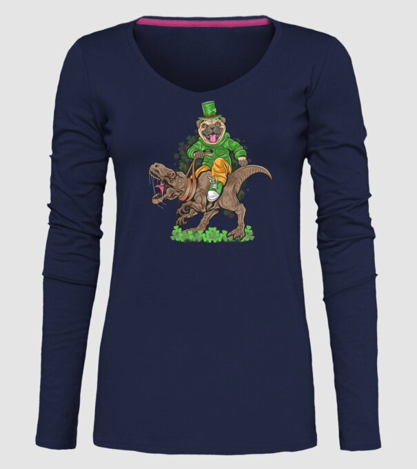 Sfântul Patrick Mops dinozaur model albastru închis pe tricou