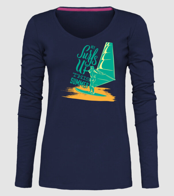 Surfs up this summer model albastru închis pe tricou
