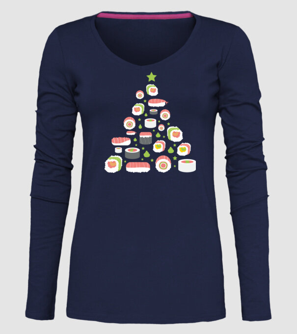 Pom de Crăciun Sushi model albastru închis pe tricou