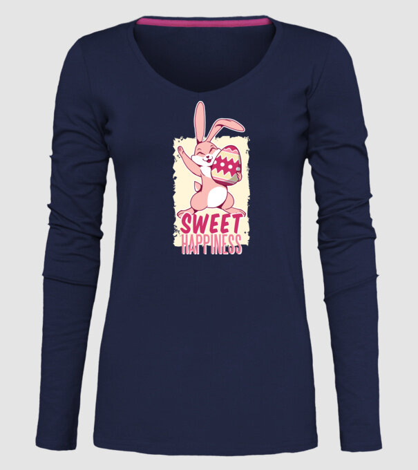 Sweet Happiness pentru Paște tricou cu iepuraș model albastru închis pe tricou
