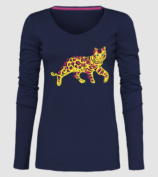 Pisică Abstract colorat model albastru închis pe tricou