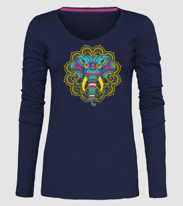 Elefant Mandala Colorat model albastru închis pe tricou