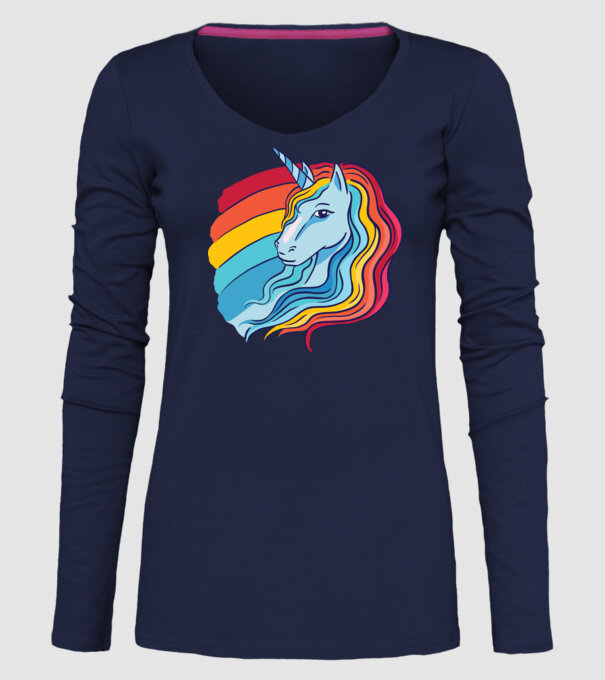 Unicorn cu Curcubeu model albastru închis pe tricou
