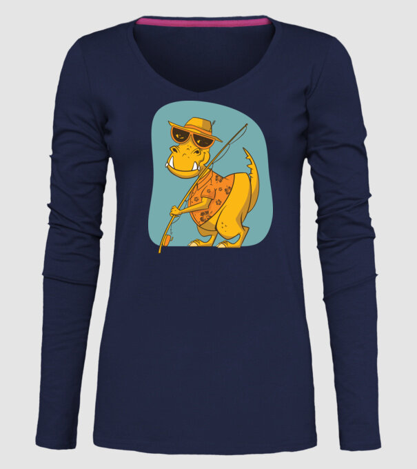 T-rex Pescar model albastru închis pe tricou