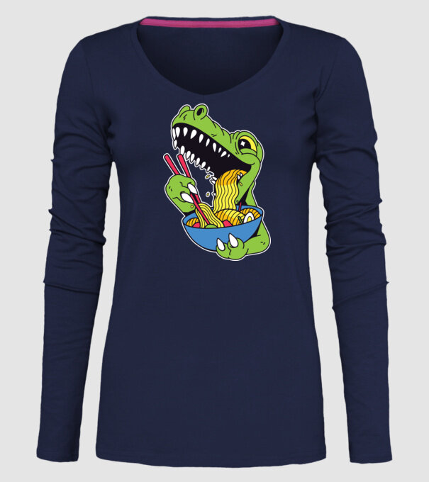 T-rex Ramen model albastru închis pe tricou