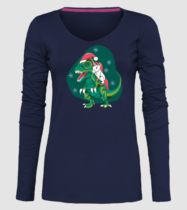 T-rex unicorn Crăciun model albastru închis pe tricou