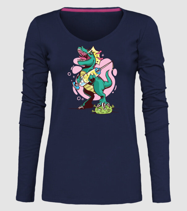 T-rex Vaccin model albastru închis pe tricou