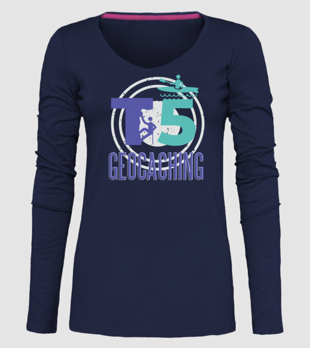 T5 Geocaching model albastru închis pe tricou