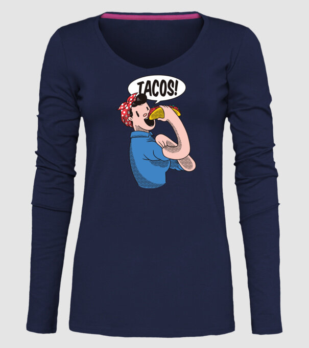 Tacos feminism model albastru închis pe tricou