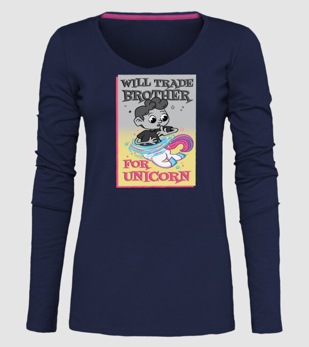 Îl ofer la schimb pe fratele meu pentru un unicorn model albastru închis pe tricou