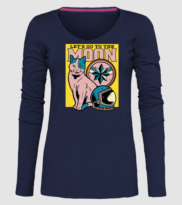 To the moon Pisică model albastru închis pe tricou
