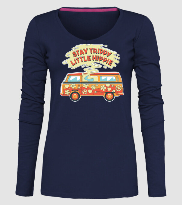 Trippy Microbuz Hippi model albastru închis pe tricou