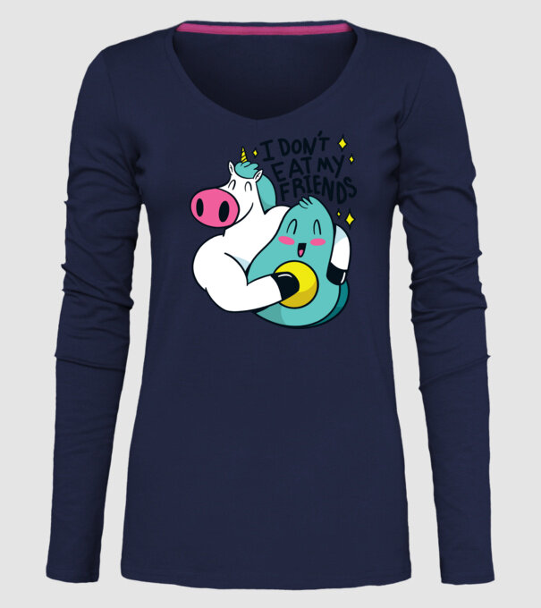 Unicorn Avocado Prietenie model albastru închis pe tricou