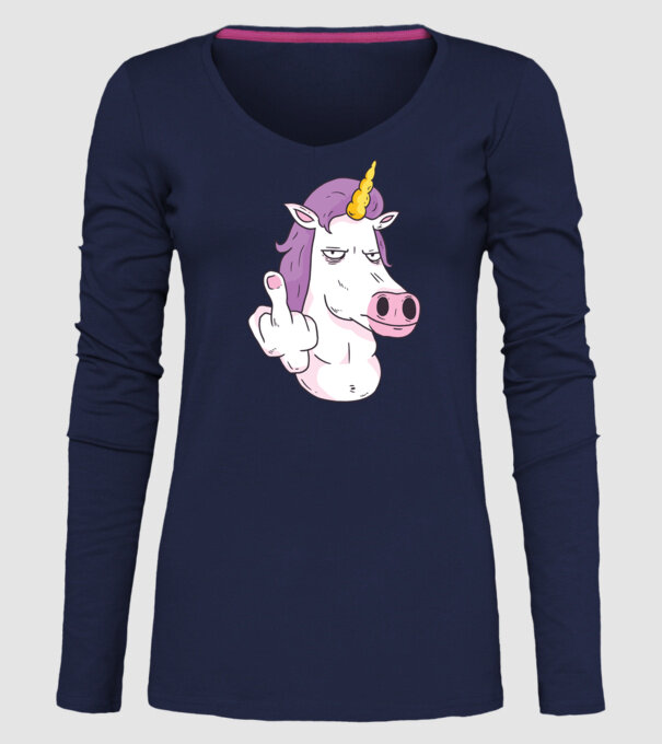 Unicorn arată degetul model albastru închis pe tricou