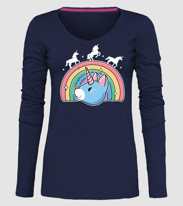 Pisică Unicorn model albastru închis pe tricou