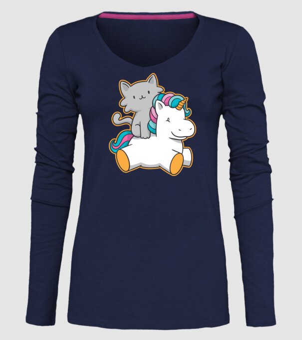 Unicorn Cu pisică model albastru închis pe tricou