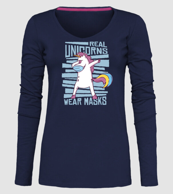 Unicorn DAB Mască model albastru închis pe tricou