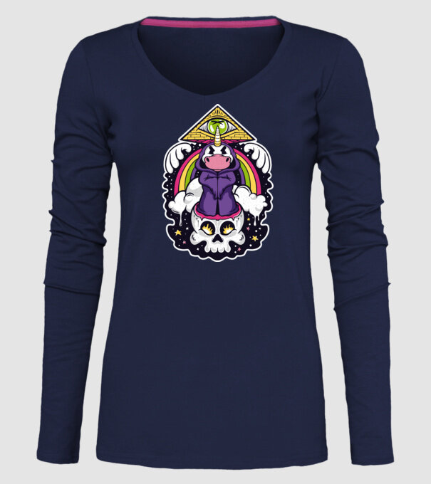 Unicorn Illuminati model albastru închis pe tricou