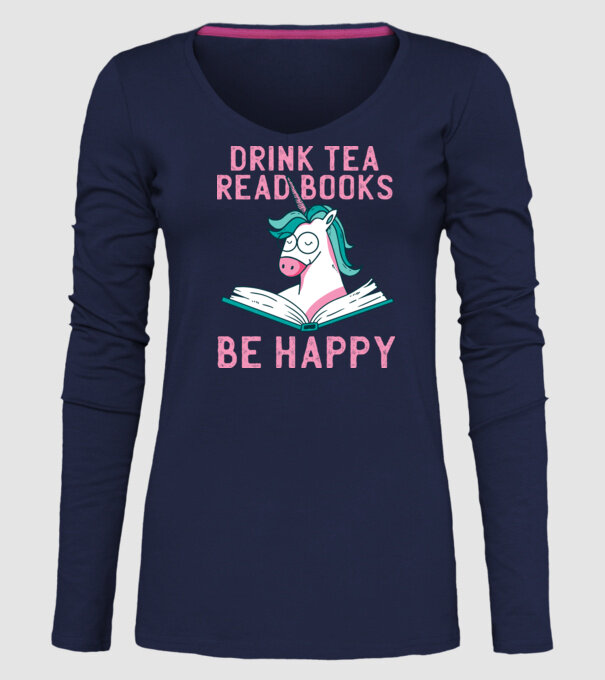 Unicorn Lectură Carte model albastru închis pe tricou