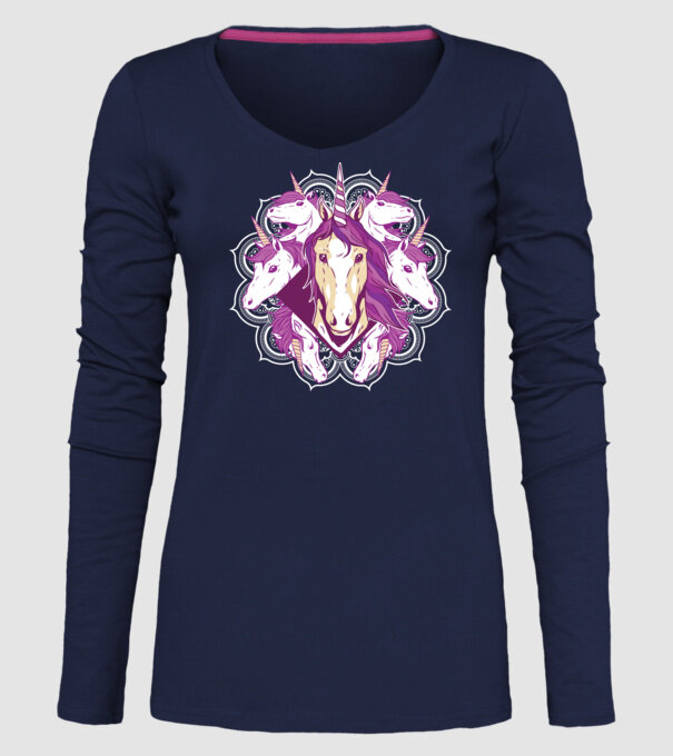Unicorn Mandala model albastru închis pe tricou