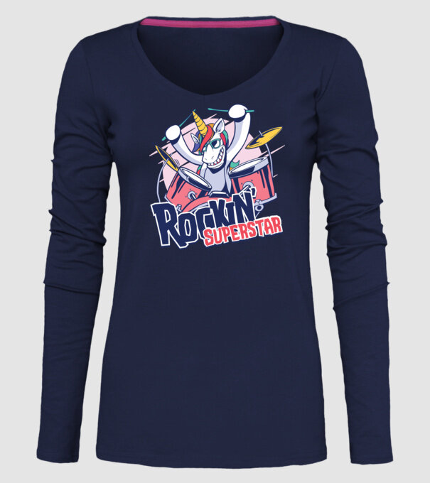 Unicorn Star rock model albastru închis pe tricou
