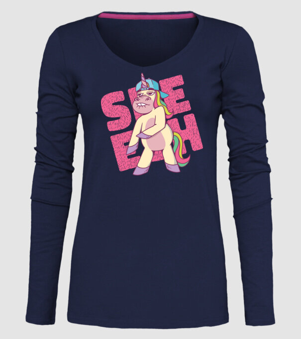 Unicorn Shesh model albastru închis pe tricou