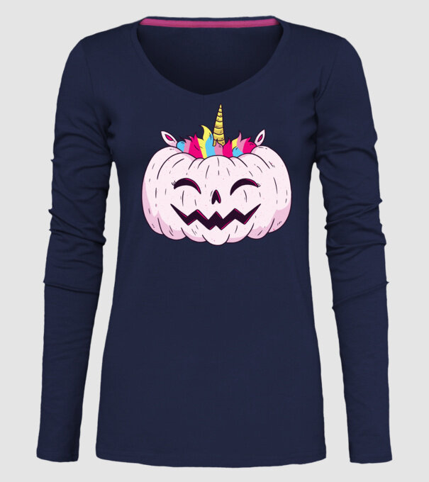 Unicorn Dovleac Halloween model albastru închis pe tricou