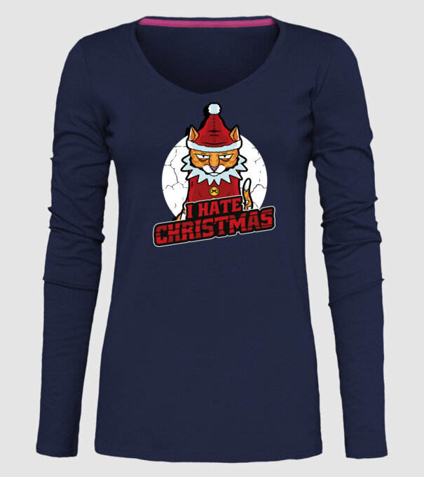 Urăsc Crăciunul Pisică model albastru închis pe tricou