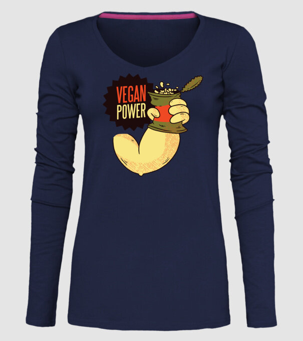 Putere vegan model albastru închis pe tricou