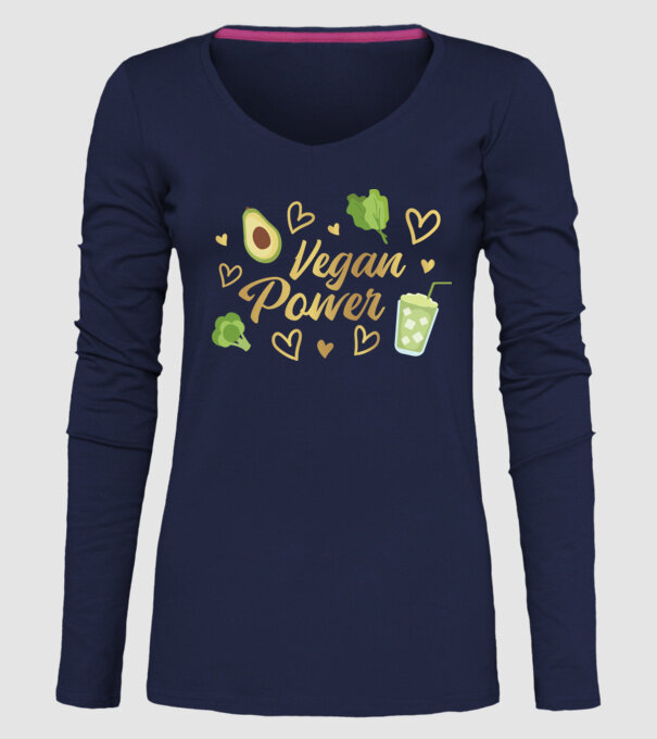 Vegan Power tricou vegan model albastru închis pe tricou