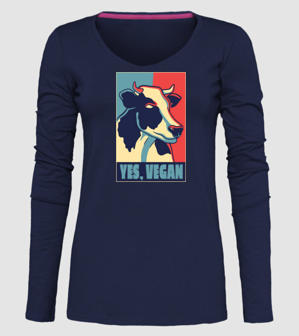 Yes, Vegan model albastru închis pe tricou