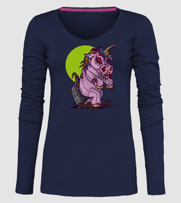 Zombie unicorn model albastru închis pe tricou