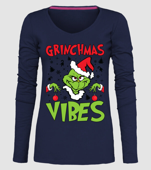 Grinchmas Vibes - Grinch model albastru închis pe tricou