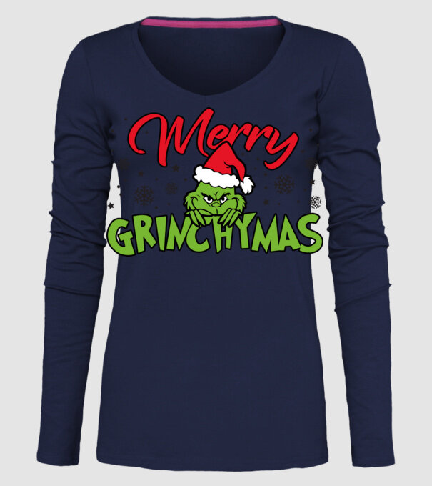 Merry Grinchymas - Grinch model albastru închis pe tricou