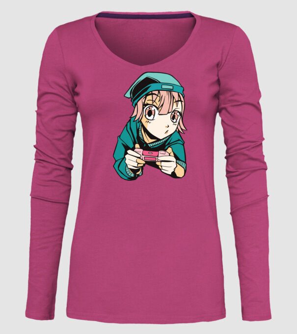 Anime fată Gamer model roz pe tricou