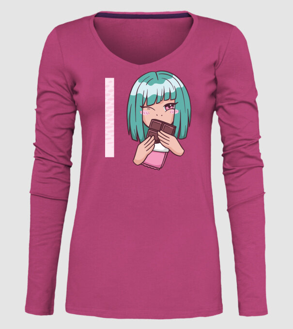 Anime fată cu ciocolată model roz pe tricou