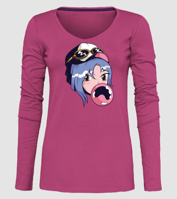 fată Anime cu gumă de mestecat model roz pe tricou