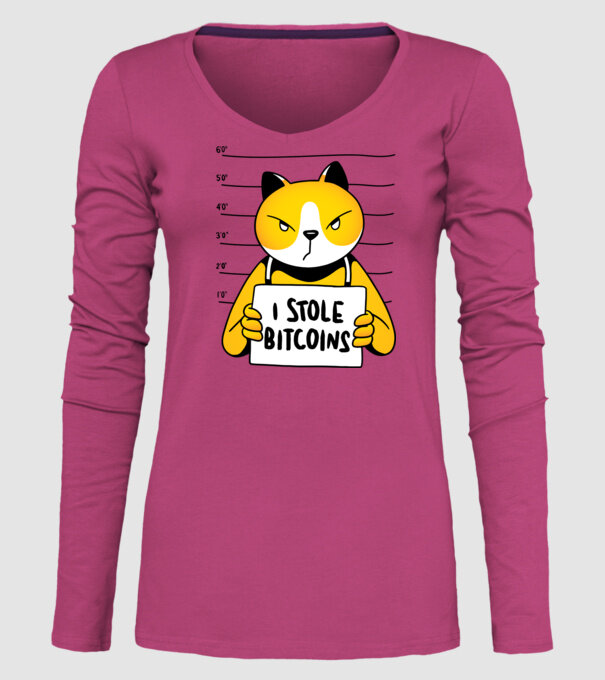 Pisică hoață Bitcoin model roz pe tricou