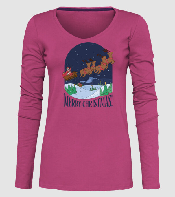 Crăciun Fericit Moș Crăciun cu reni model roz pe tricou