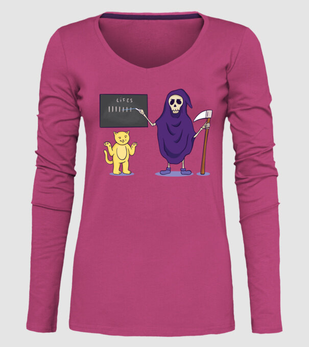 Cele 9 vieți ale pisicii model roz pe tricou