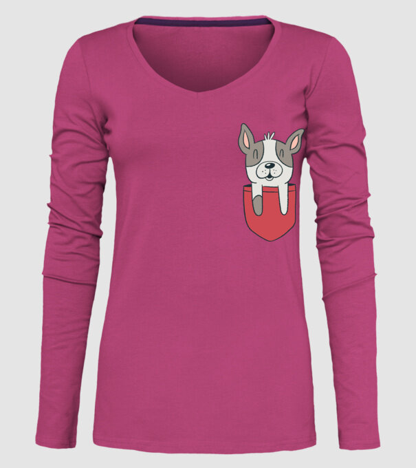 Buzunar pentru Bulldog francez drăguț model roz pe tricou