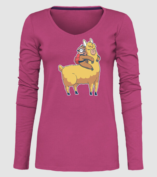 Leneș drăguț cu Lama școlar model roz pe tricou